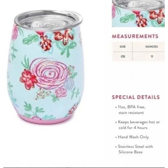 NEW Matilda Jane Be Merry Wine Tumbler Blue w/Pink Floral with Lid - Picture 3 of 8